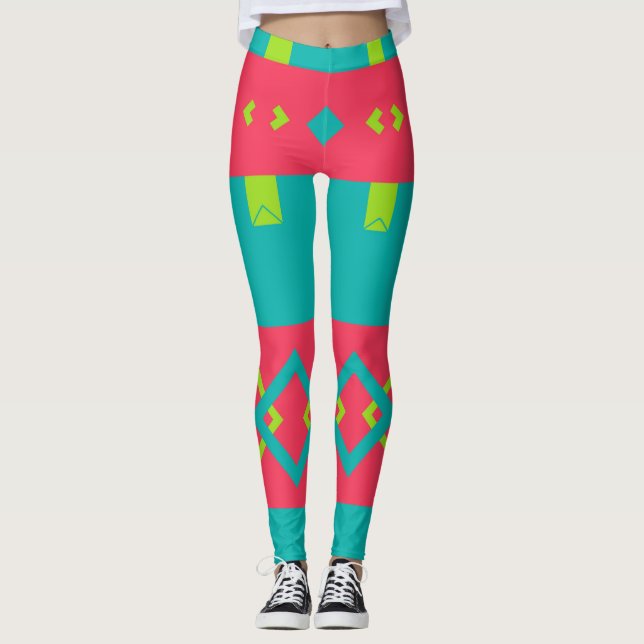Rhombus and other shapes on a blue background leggings (Front)