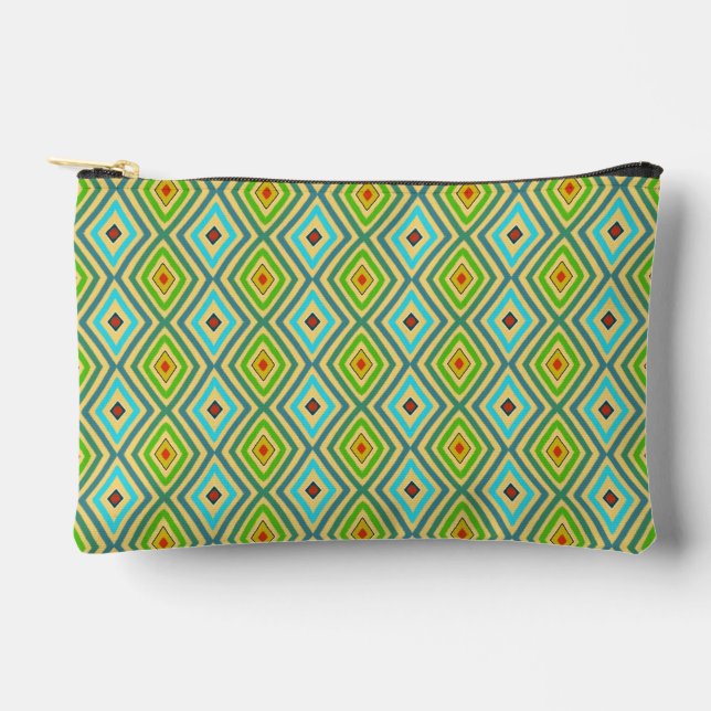 Rhombus Diamond Green Blue Geometrical  Accessory Pouch (Front)