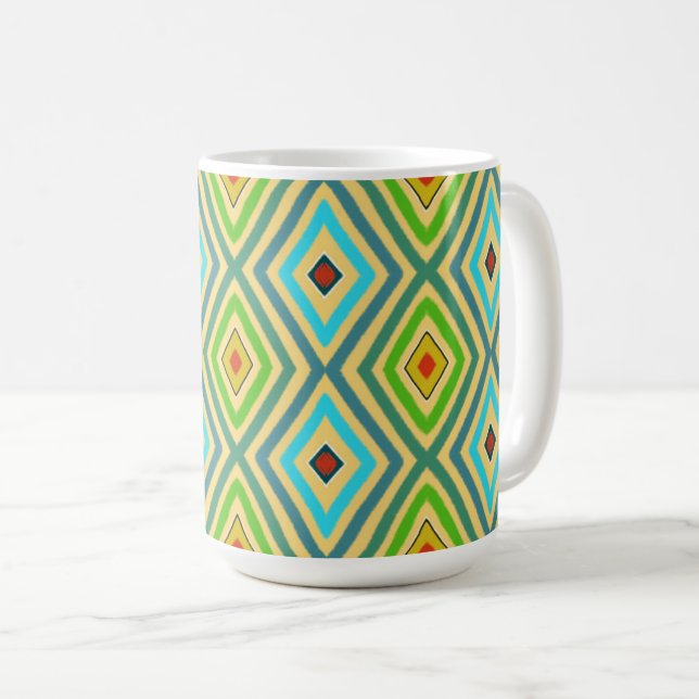 Rhombus Diamond Green Blue Geometrical  Coffee Mug (Front Right)
