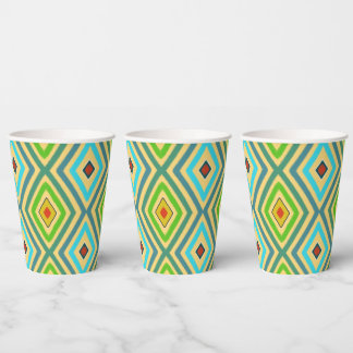 Rhombus Diamond Green Blue Geometrical  Paper Cups