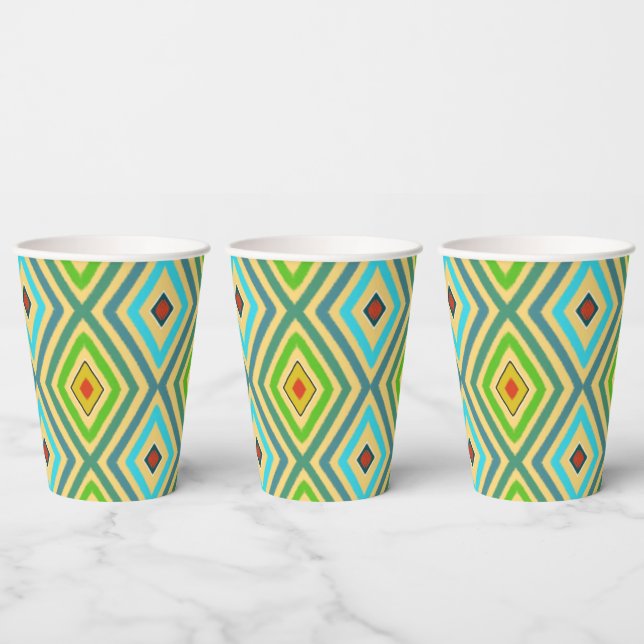 Rhombus Diamond Green Blue Geometrical  Paper Cups (Multi)