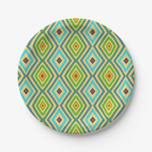 Rhombus Diamond Green Blue Geometrical  Paper Plates (Front)