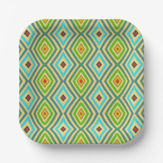 Rhombus Diamond Green Blue Geometrical  Paper Plates