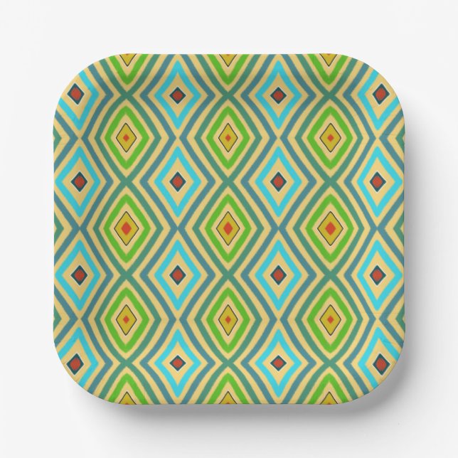 Rhombus Diamond Green Blue Geometrical  Paper Plates (Front)