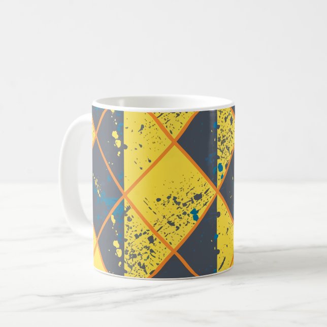 Rhombus Grid with Colorful Paint Splatter Coffee Mug (Front Left)