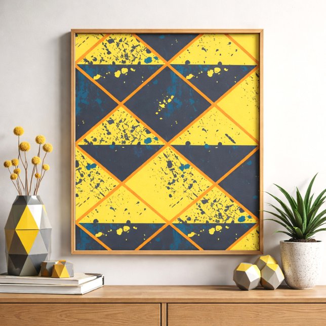 Rhombus Grid with Colorful Paint Splatter Poster (Creator Uploaded)