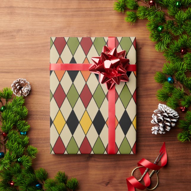 Rhombus Red Green Black Yellow Orange Wrapping Paper (Holiday Gift)