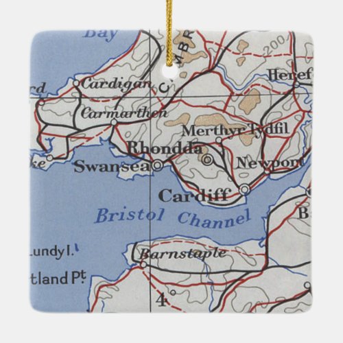Rhondda Wales Vintage Map Ceramic Ornament