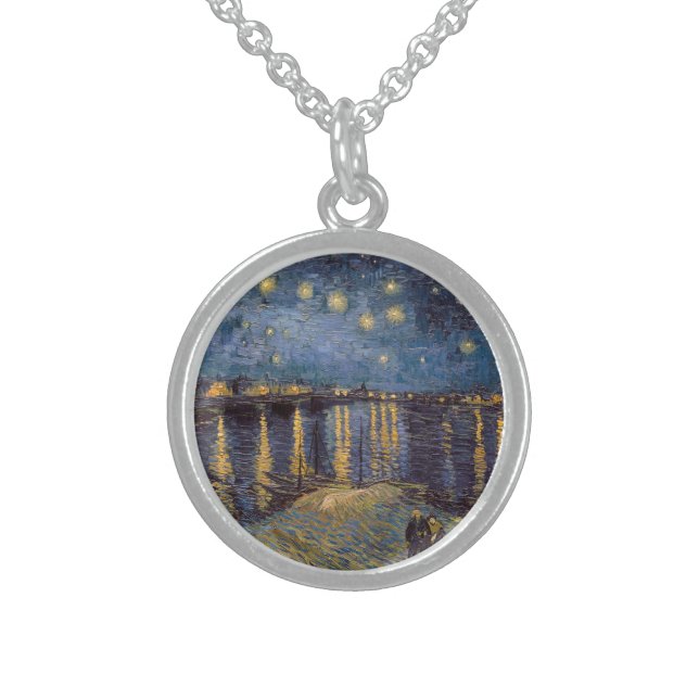 Rhone Riverfront Starry Night River View Sterling Silver Necklace (Front)