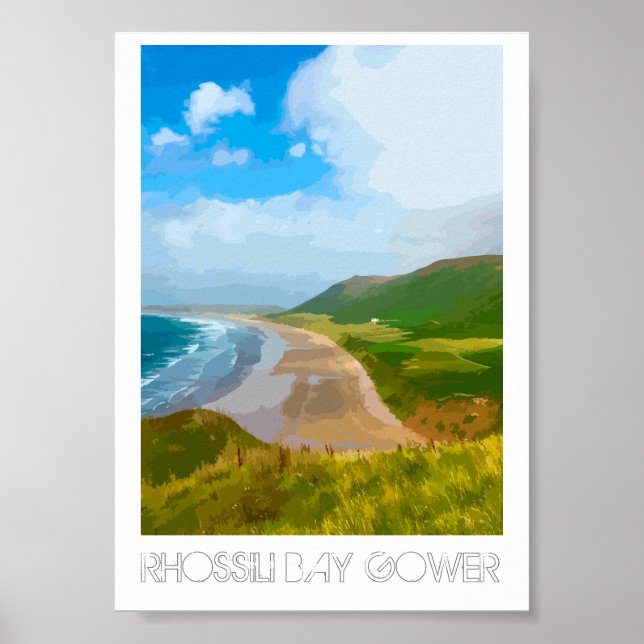 Rhossili Bay Gower - Railway Poster Style print (Front)