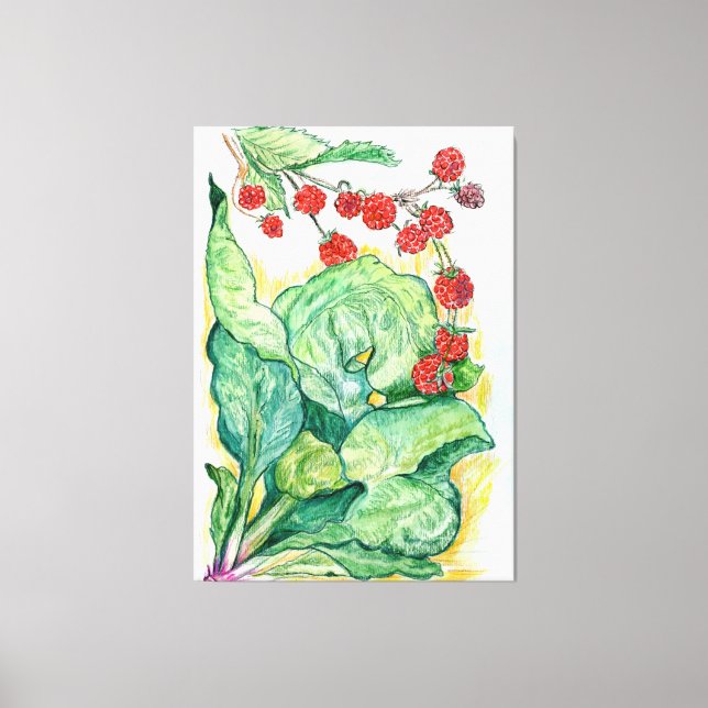 Rhubarb and Raspberries design on Canvas Print (Front)