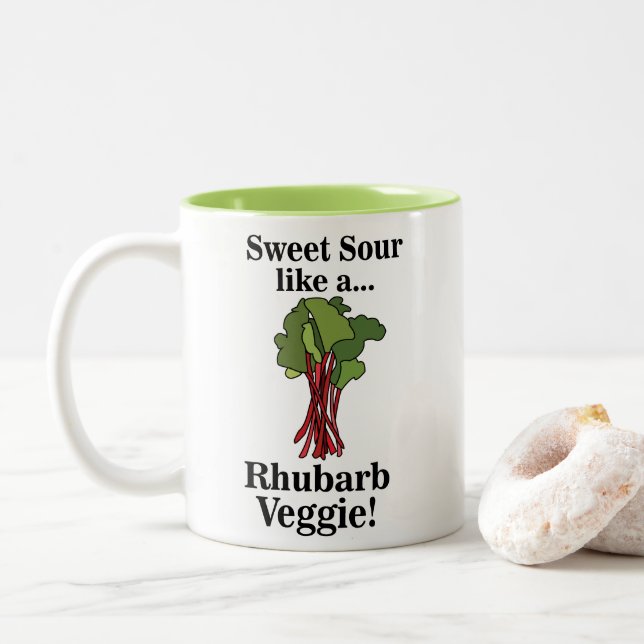 Rhubarb Veggie Food Funny Two-Tone Coffee Mug (With Donut)