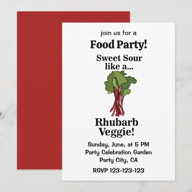 Rhubarb Veggie  Funny Food Party Invitation (Front/Back)