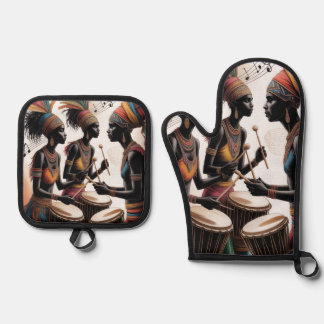 ✨Rhythm Drum Music Artistic Design Oven Mitt & Pot Holder Set