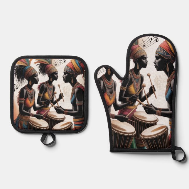 ✨Rhythm Drum Music Artistic Design Oven Mitt & Pot Holder Set (Front)