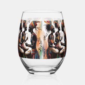 ✨Rhythm Drum Music Artistic Design Stemless Wine Glass