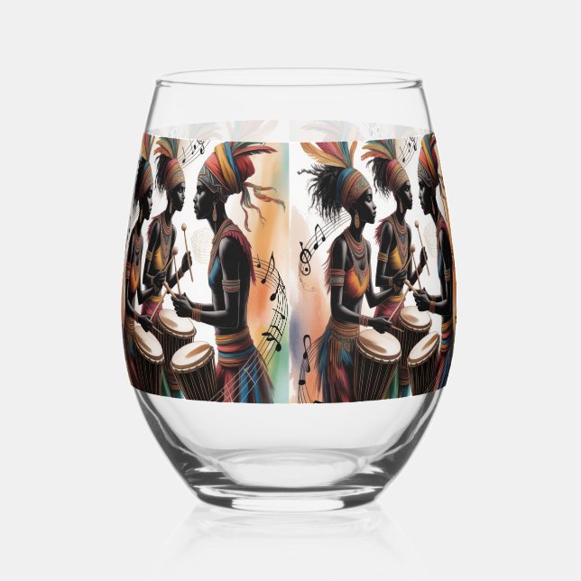 ✨Rhythm Drum Music Artistic Design Stemless Wine Glass (Front)