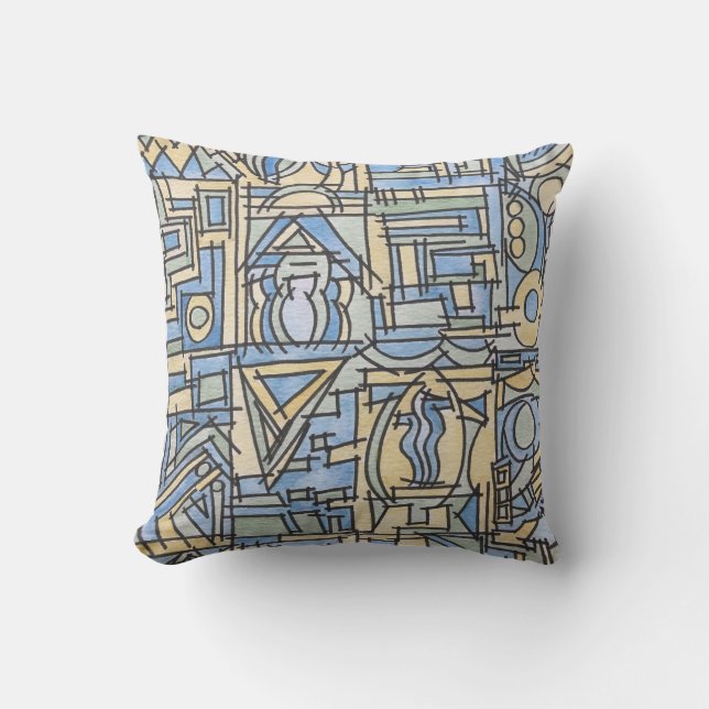 Rhythm In Blue-Funky Modern Geometric Outdoor Pillow (Front)