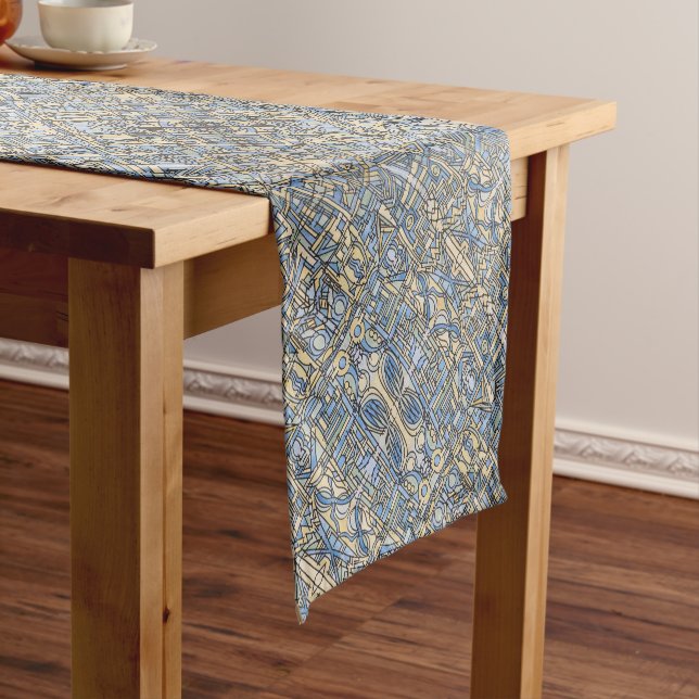 Rhythm In Blue-Funky Modern Geometric Pattern Short Table Runner (In Situ)