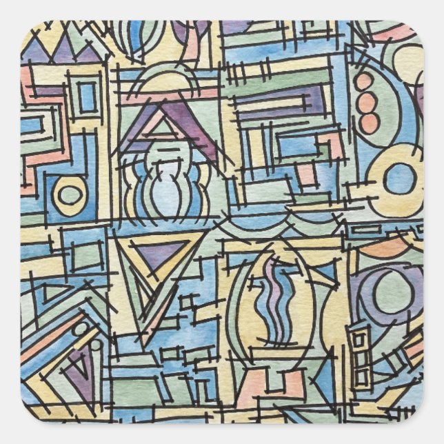 Rhythm In Blue-Hand Painted Abstract Art Square Sticker (Front)