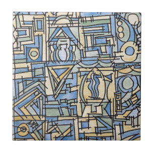 Rhythm In Blue-Modern Bauhaus Geometric Art Ceramic Tile
