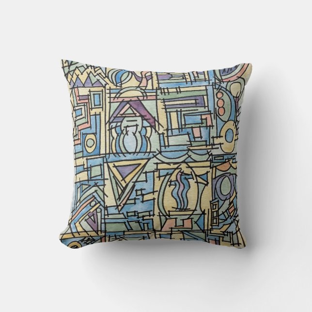 Rhythm In Blue-Modern Bauhaus Geometric Art Throw Pillow (Front)