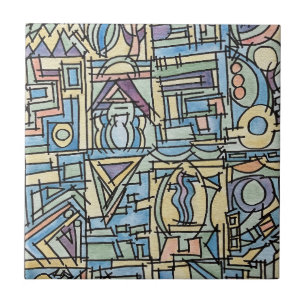 Rhythm In Blue-Modern Geometric Watercolor Art Ceramic Tile