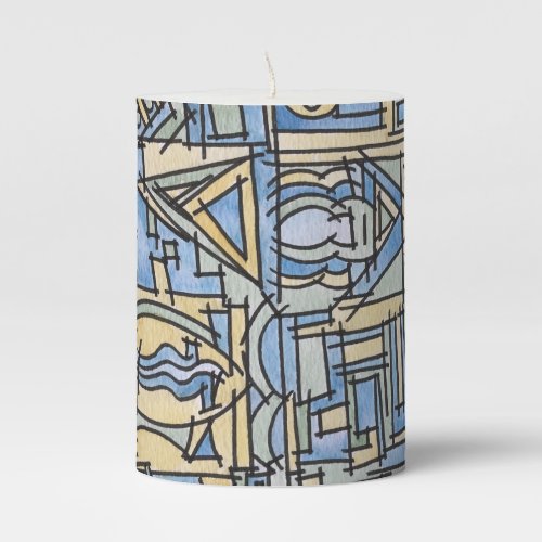Rhythm In Blue_Modern Geometric Watercolor Art Pillar Candle