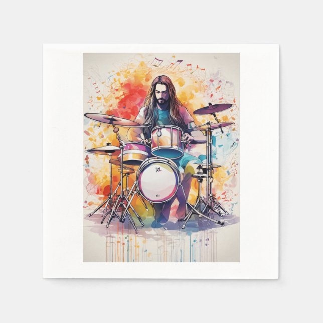 Rhythm in Motion: Drummer Performance Poste Napkins (Front)