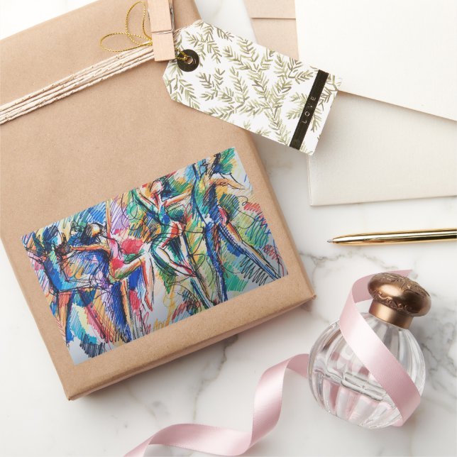 Rhythm of Motion Abstract Dancers Classic Round St Rectangular Sticker (Gifting)