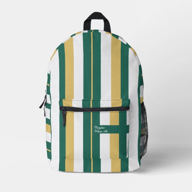 Rhythm Stripes Lines Green Gold White Printed Backpack (Front)