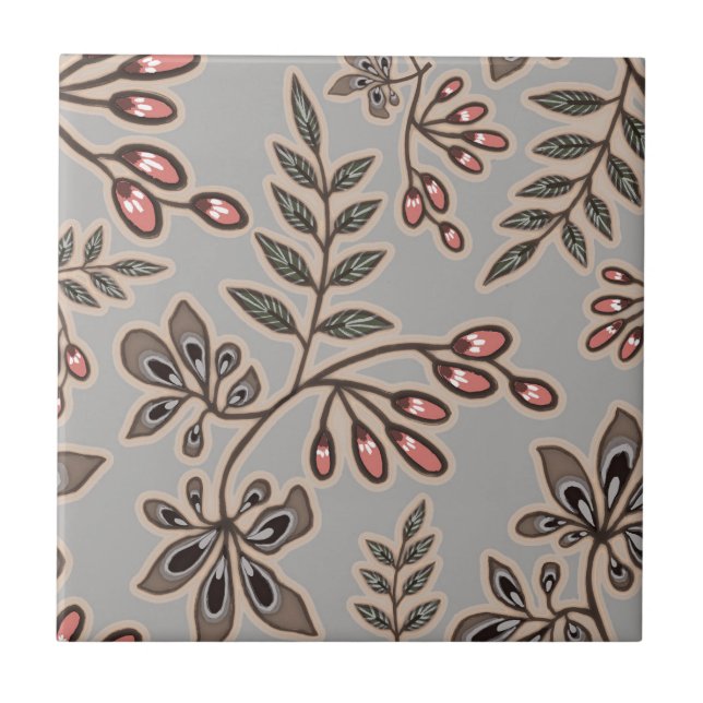 Rhythmic Composition of Fanciful Leaves n Petals L Ceramic Tile (Front)