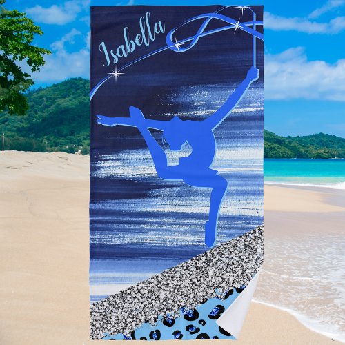 Rhythmic Gymnastics Blue Abstract with Silver Glam Beach Towel