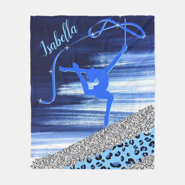 Rhythmic Gymnastics Blue Abstract with Silver Glam Fleece Blanket (Front)