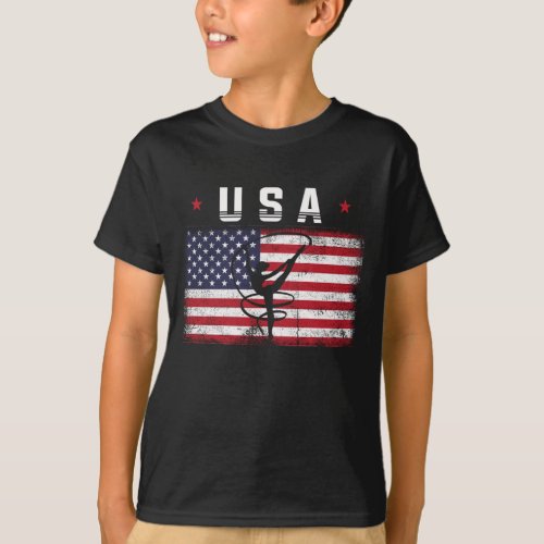 Rhythmic gymnastics Girl American Flag T_Shirt