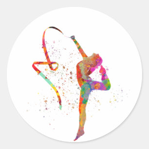 Rhythmic gymnastics in watercolor classic round sticker
