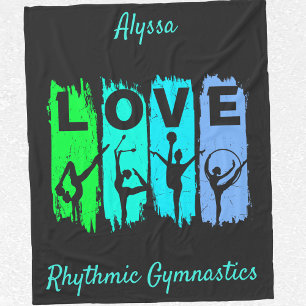 Rhythmic Gymnastics Love in Green and Aqua Fleece Blanket