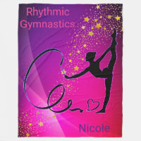 Rhythmic Gymnastics Pink & Purple Gold Stars Fleece Blanket