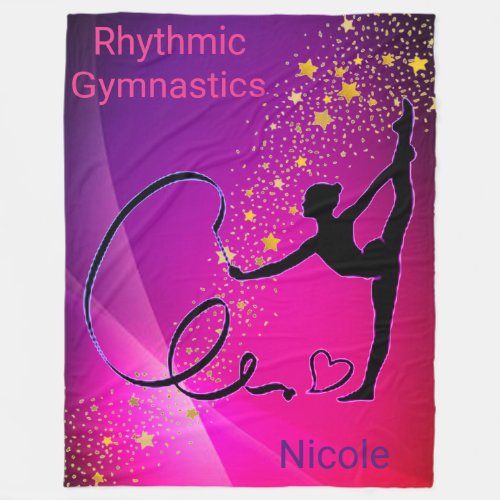 Rhythmic Gymnastics Pink  Purple Gold Stars Fleece Blanket