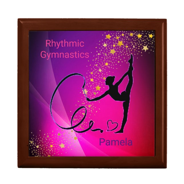 Rhythmic Gymnastics Pink & Purple Gold Stars Gift Box (Front)