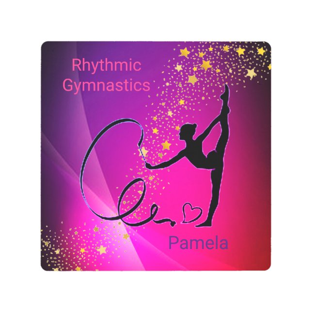 Rhythmic Gymnastics Pink & Purple Gold Stars Metal Print (Front)