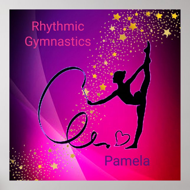 Rhythmic Gymnastics Pink & Purple Gold Stars Poster (Front)