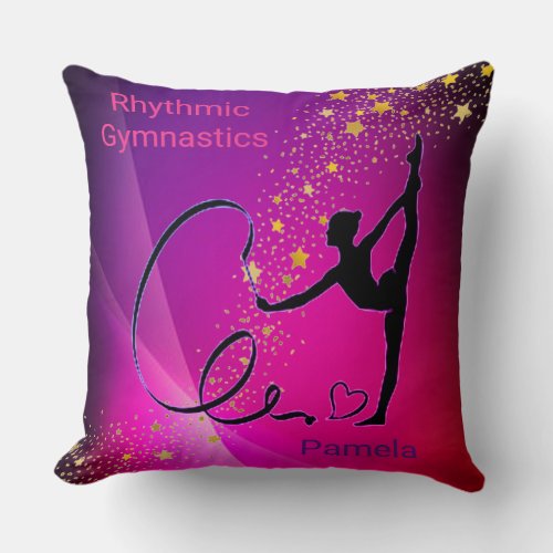 Rhythmic Gymnastics Pink  Purple Gold Stars Throw Pillow