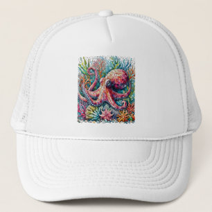 Rhythmic Octopus Jamming on Drums Trucker Hat