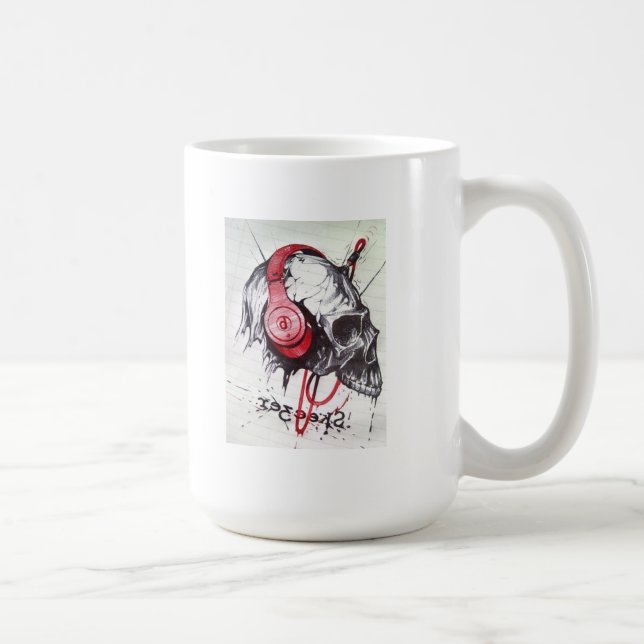 Rhythmic Skull Red Headphones Dark Art Designer Ho Coffee Mug (Right)