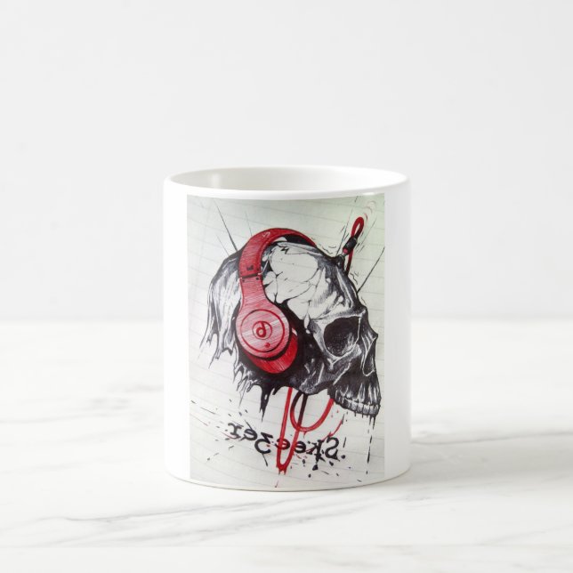 Rhythmic Skull Red Headphones Dark Art Designer Ho Coffee Mug (Center)