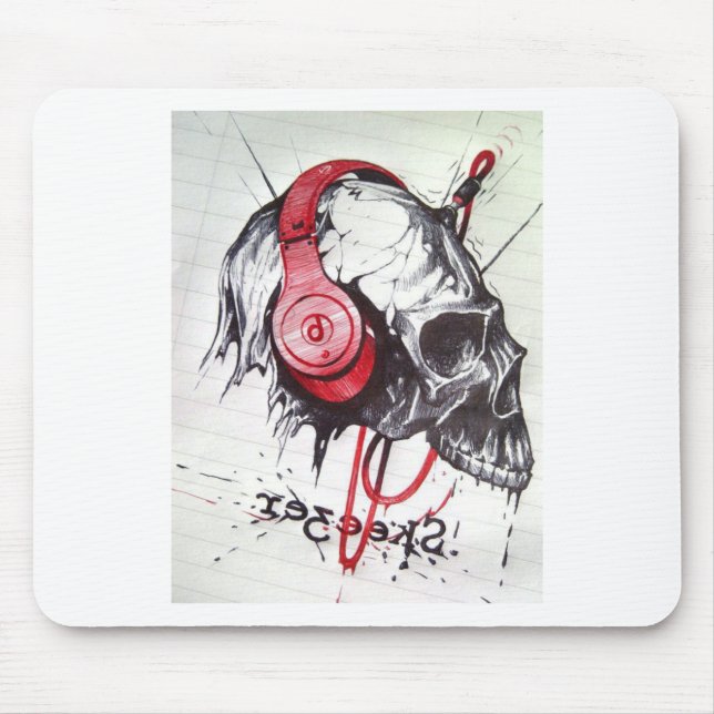 Rhythmic Skull Red Headphones Dark Art Designer Ho Mouse Pad (Front)