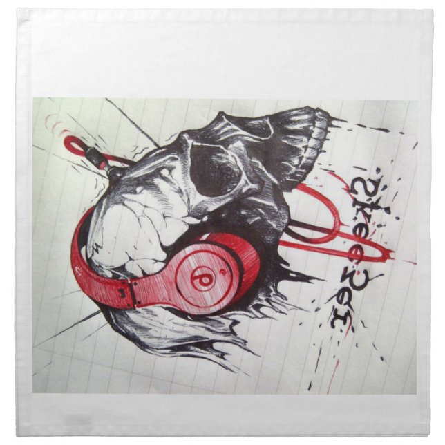 Rhythmic Skull Red Headphones Dark Art Designer Ho Napkin (Front)