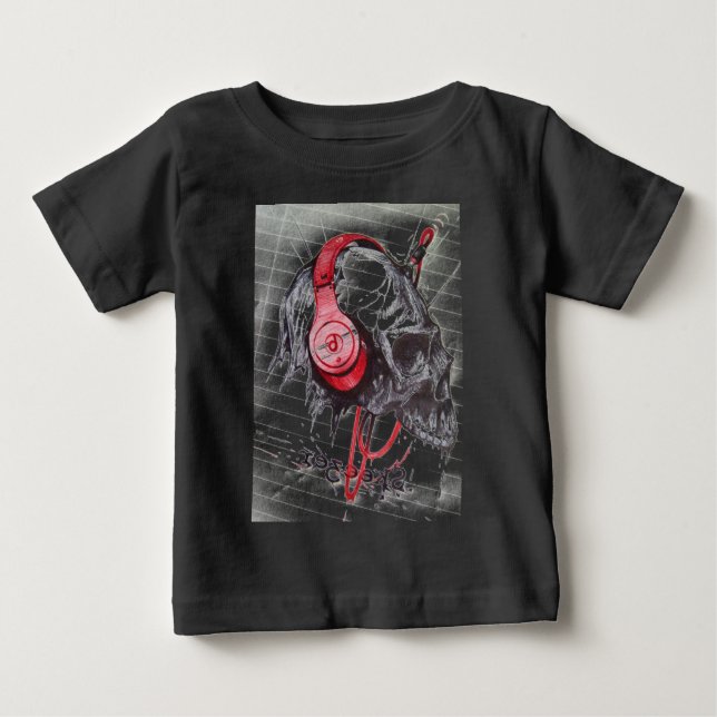 Rhythmic Skull Red Headphones Grunge Dark Art Appa Baby T-Shirt (Front)