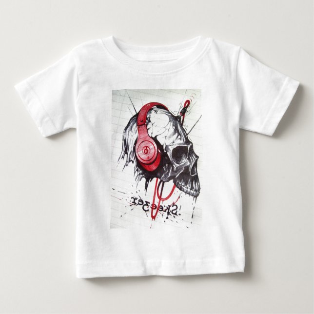 Rhythmic Skull Red Headphones Grunge Dark Art Appa Baby T-Shirt (Front)